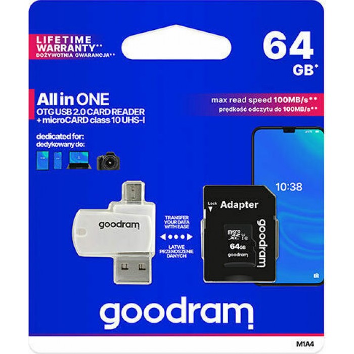 GoodRam microSDHC (64GB | class 10 | UHS I) + adapter + card reader 