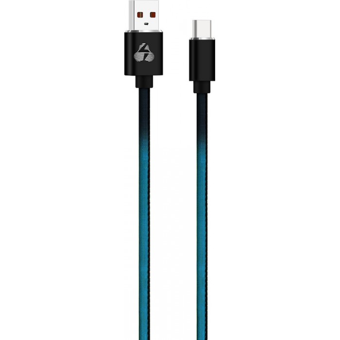 POWERTECH Καλώδιο USB σε Type-C leather PTR-0029 copper, 1m, μαύρο/μπλε 